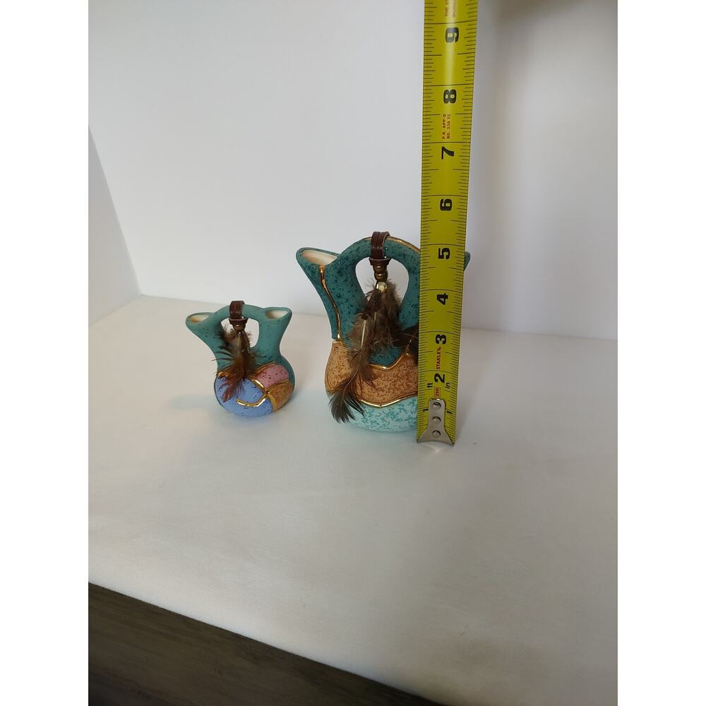 Pair Native American Pottery Wedding Vases - 5" and 3.5" PLEASE READ DESCRIPTION